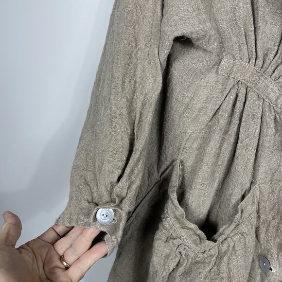 Vtg Magnolia Pearl Linen Ruffle Coat Duster Size M Oatmeal Boho Prairie Jacket - Picture 7 of 12